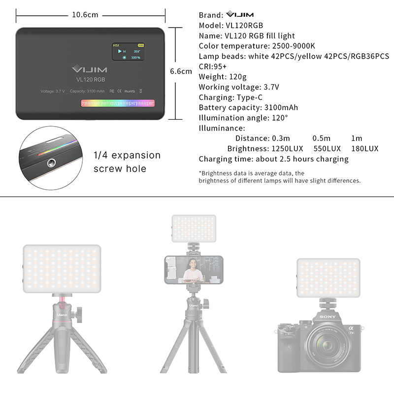 Ulanzi VL120 RGB камера видеос – обзор и цена Photography Lighting Stick